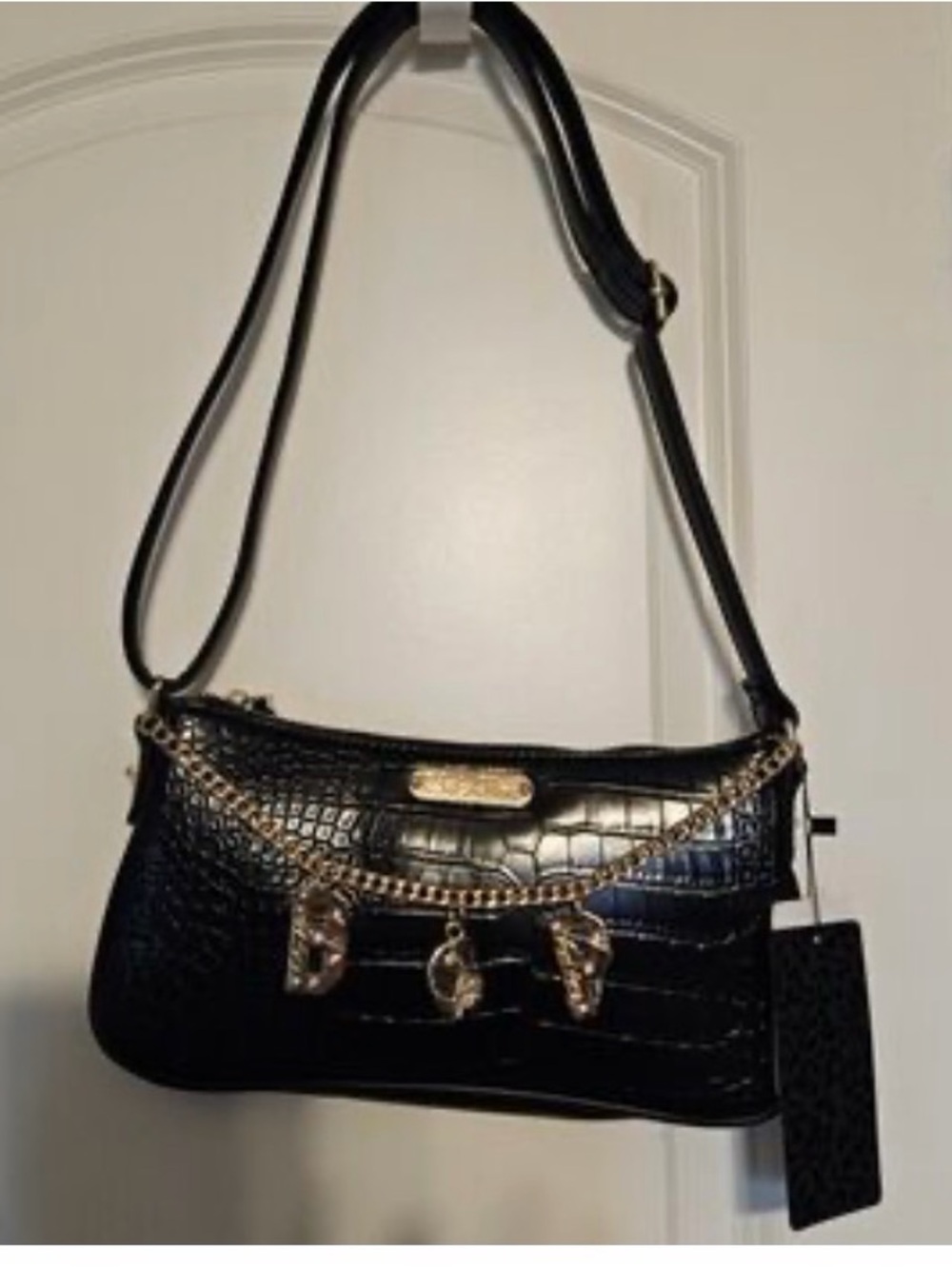 Black Croc-Embossed Chain baby phat Shoulder Bag - Brand Unknown